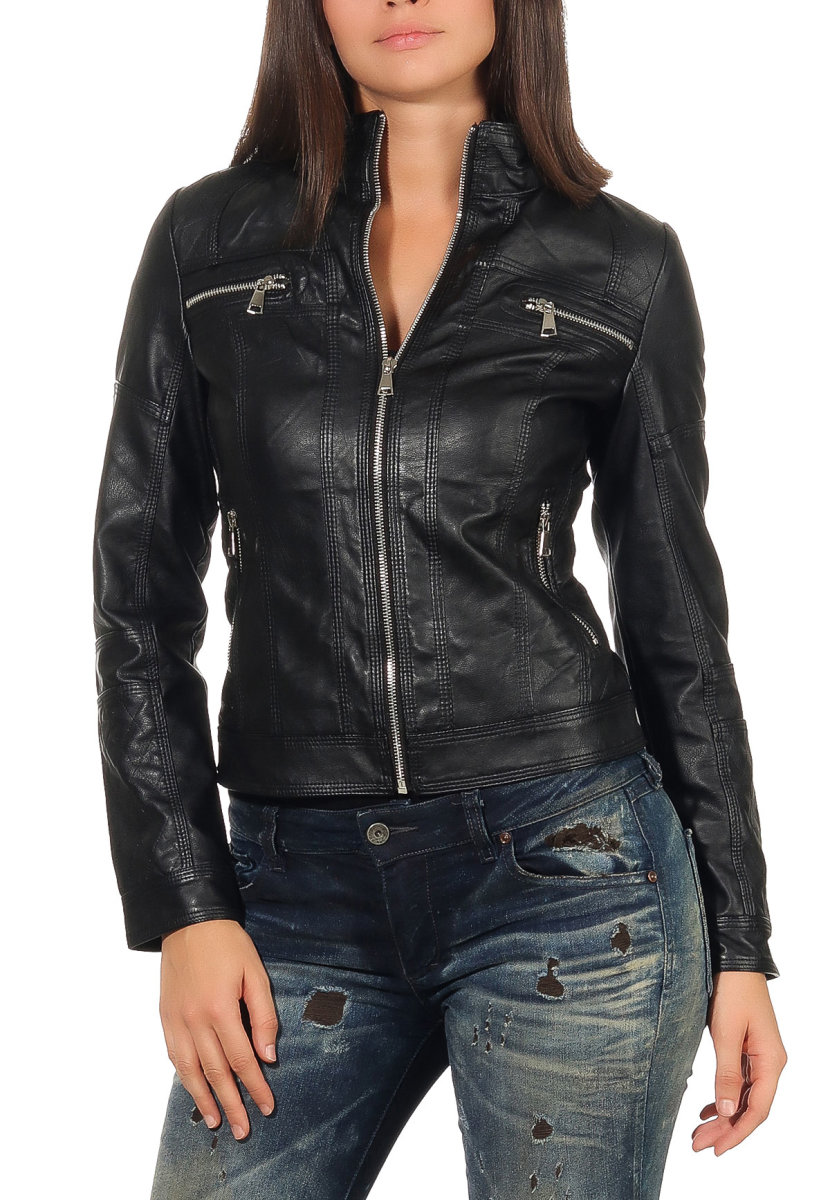 Malito Women Jacket Leatherette Biker Jacket Stand-up Collar 5193 