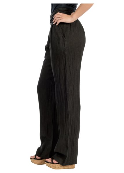 Hose aus Leinen Unifarben Freizeithose für den Strand Chino - Jogginghose 2727 (schwarz  S)